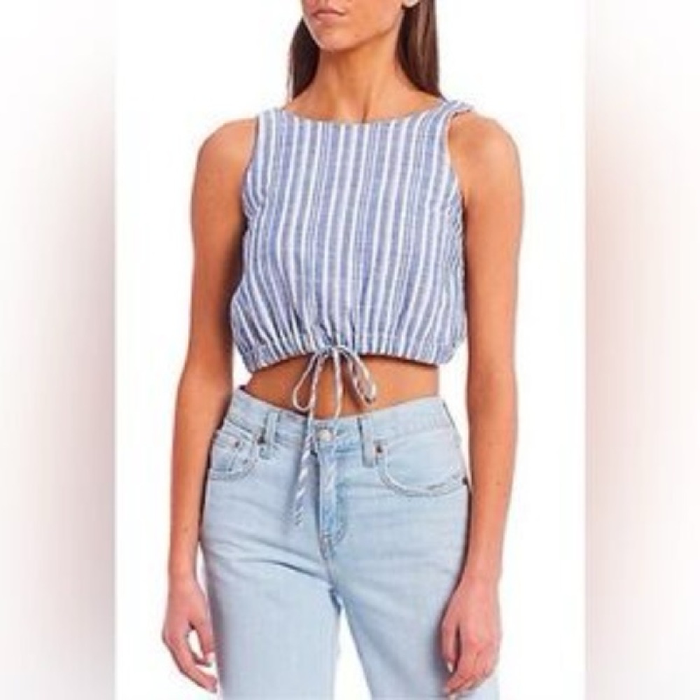 Casual Striped Blue Cropped Tank Top